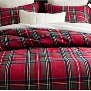 Pottery Barn Stewart Plaid Cotton Duvet Cover Red tartan KING